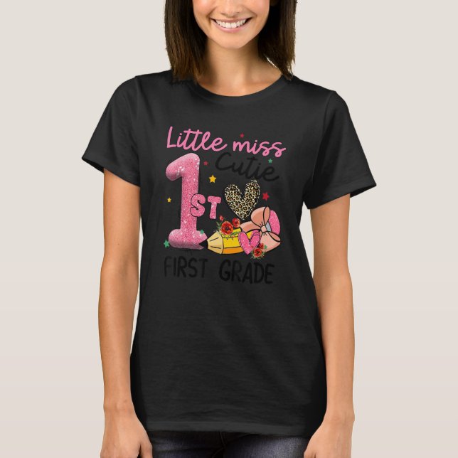 Little Miss First Grade Pencil Leopard Heart Back  T-Shirt (Front)