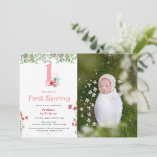 Little Miss First Spring Floral 1st Birthday Photo Invitation