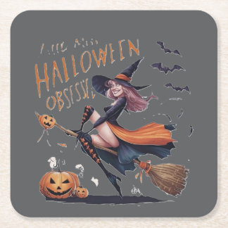 Little Miss Halloween Obsessed Square Paper Coaster