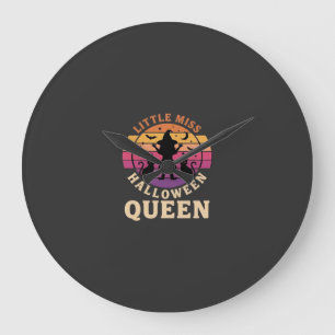 Little Miss Halloween Queen Witch Cat Design_1 Large Clock