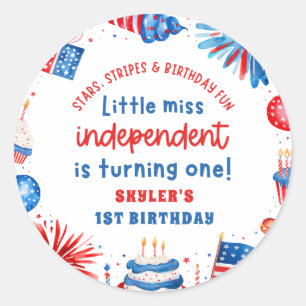 Little Miss Independant 4th of July 1st Birthday Classic Round Sticker