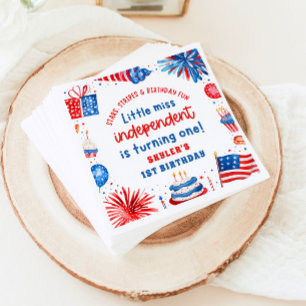 Little Miss Independant 4th of July 1st Birthday Napkin
