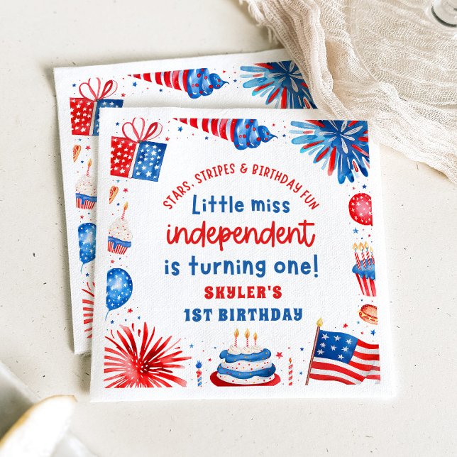 Little Miss Independant 4th of July 1st Birthday Napkin (Little Miss Independent 4th of July 1st Birthday Paper Dinner Napkins)