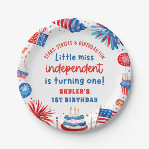 Little Miss Independant 4th of July 1st Birthday Paper Plate