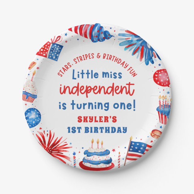 Little Miss Independant 4th of July 1st Birthday Paper Plate (Front)