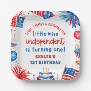 Little Miss Independant 4th of July 1st Birthday Paper Plate