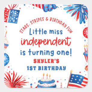 Little Miss Independant 4th of July 1st Birthday Square Sticker