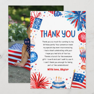  Little Miss Independant 4th Of July 1st Birthday Thank You Card