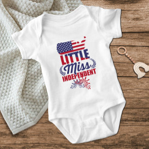 Little Miss Independant Red White Blue July Girl Baby Bodysuit