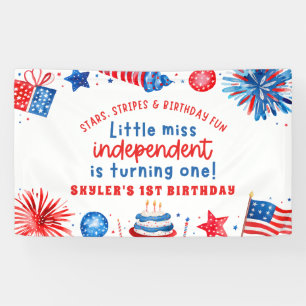 Little Miss Independent 4th of July 1st Birthday Banner