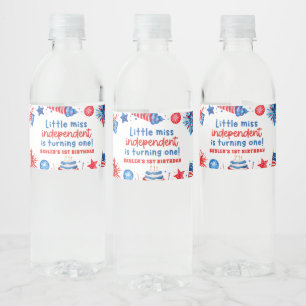 Little Miss Independent 4th of July 1st Birthday Water Bottle Label