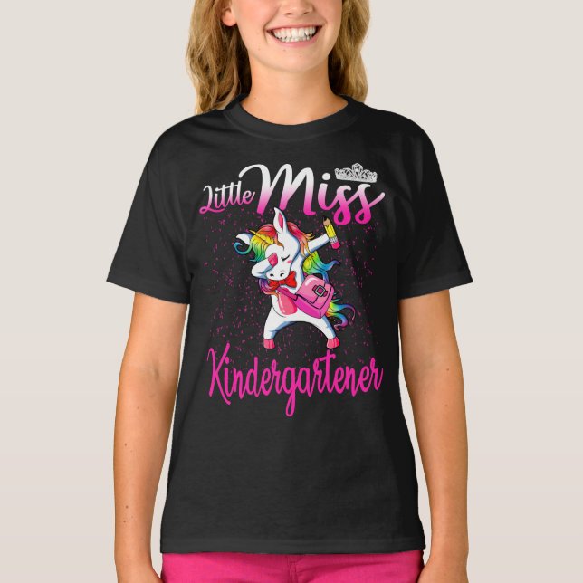 Little Miss Kindergartener Unicorn Back To School T-Shirt (Front)
