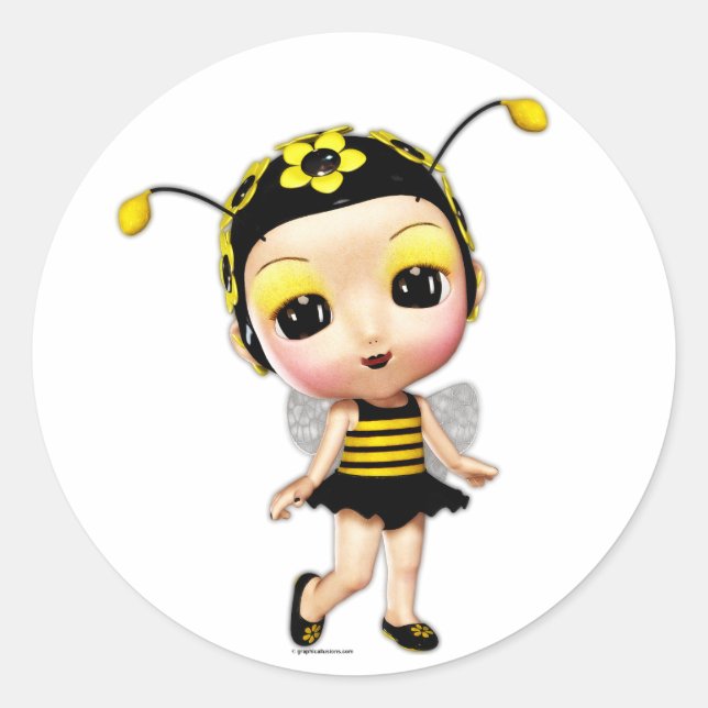 Little Miss Lady Bumblebee Classic Round Sticker (Front)