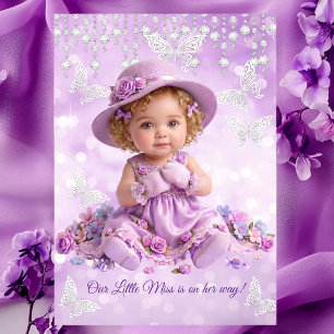 Little Miss Lilac Purple Girl Baby Shower Cute Invitation