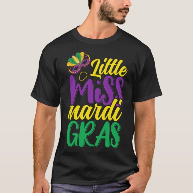 Little Miss Mardi Gras 2023 Cute Beads Mask Women  T-Shirt (Front)