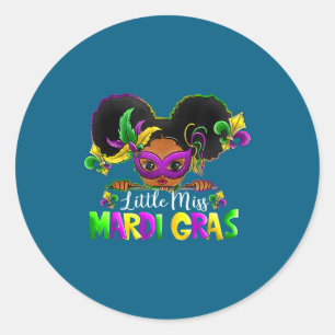 Little Miss Mardi Gras Afro Classic Round Sticker