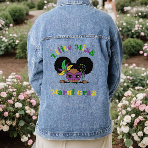 Little Miss Mardi Gras Afro Girl  Denim Jacket
