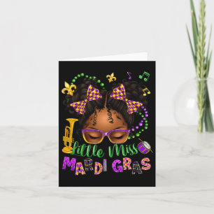 Little Miss Mardi Gras Afro Messy Bun Girls Kids N Card