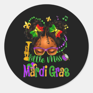 Little Miss Mardi Gras Bow Girls Kids New Orleans Classic Round Sticker