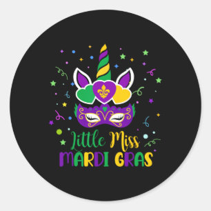 Little Miss Mardi Gras Carnival Unicorn For Toddle Classic Round Sticker