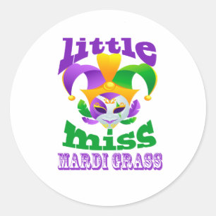 Little Miss Mardi Gras Classic Round Sticker