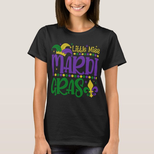 Little Miss Mardi Gras Cute Carnival Outfit T-Shirt (Front)
