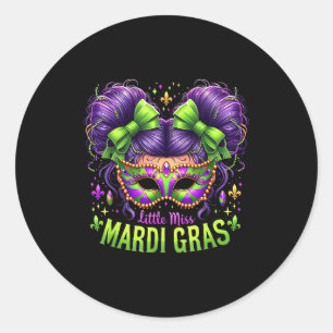 Little miss mardi gras messy bun carnival festival classic round sticker