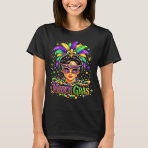 Little Miss Mardi Gras Messy Bun Girl Kid Carnival T-Shirt