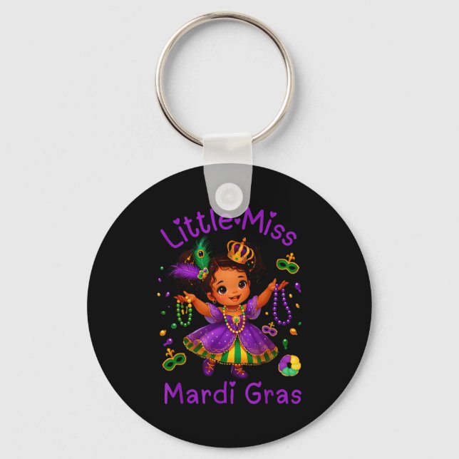 Little Miss Mardi Gras Messy Bun Girls Kids New Or Key Ring (Front)