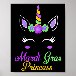 Little Miss Mardi Gras Princess Unicorn Girls Kids Poster