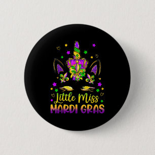 Little Miss Mardi Gras Unicorn Princess Cute Girls 6 Cm Round Badge