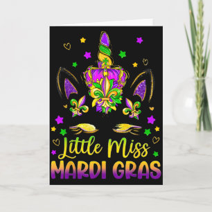 Little Miss Mardi Gras Unicorn Princess Cute Girls Card