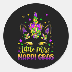 Little Miss Mardi Gras Unicorn Princess Cute Girls Classic Round Sticker