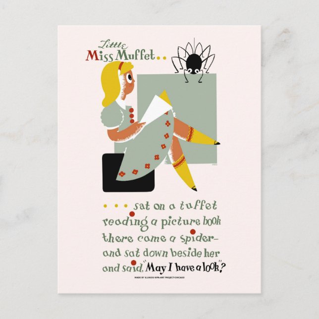 Little Miss Muffet. 1940 reading promotion poster Postcard (Front)