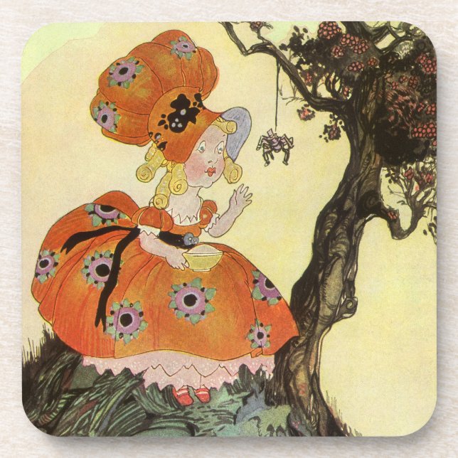 Little Miss Muffet & Spider, Vintage Mother Goose Coaster (Front)