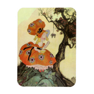 Little Miss Muffet & Spider, Vintage Mother Goose Magnet