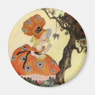 Little Miss Muffet & Spider, Vintage Mother Goose Magnet