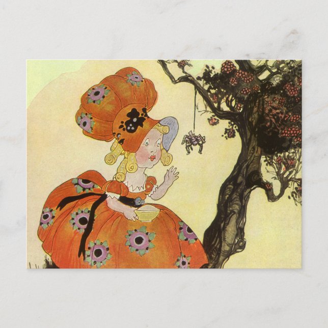 Little Miss Muffet & Spider, Vintage Mother Goose Postcard (Front)