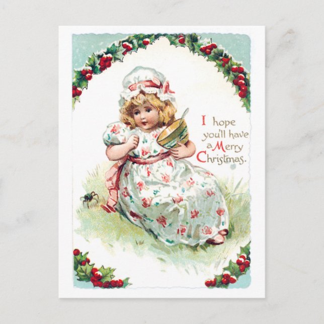 Little Miss Muffet Vintage Christmas Card (Front)
