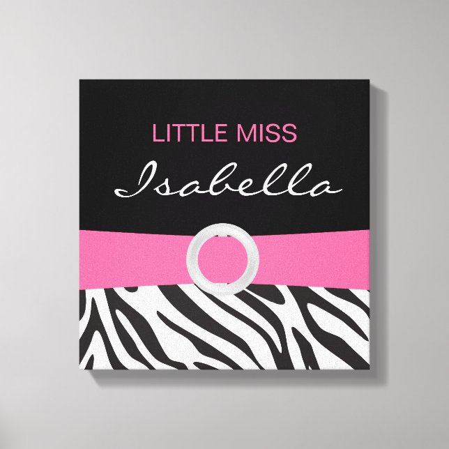Little Miss Name Canvas on Zebra Pattern (Front)