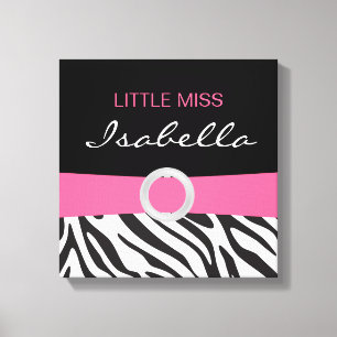 Little Miss Name Canvas on Zebra Pattern Print