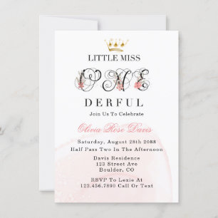 Little Miss One-derful Pink 1st Birthday Party Inv Invitation