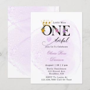 Little Miss One-derful Purple 1st Birthday Party I Invitation