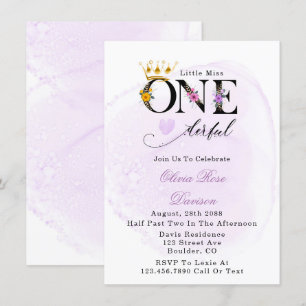 Little Miss One-derful Purple 1st Birthday Party Invitation