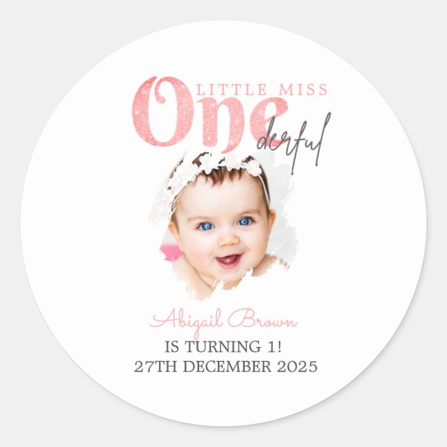 Little Miss Onederful 1st birthday Classic Round Sticker (Front)