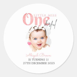 Little Miss Onederful 1st birthday Classic Round Sticker