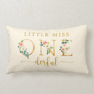 Little Miss Onederful 1st Birthday Girl Decoration Lumbar Cushion