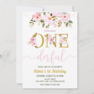 Little Miss Onederful 1st Birthday Invitation Girl