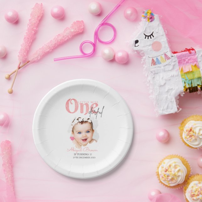 Little miss Onederful 1st birthday invitation Paper Plate (Party)