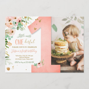 Little Miss Onederful 1st Birthday Invite Floral